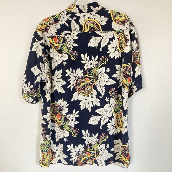 SUN SURF Aloha Hawaiian Shirt Large UKELELE MELODY Navy Rayon Made in Japan 2019 - Picture 8 of 11